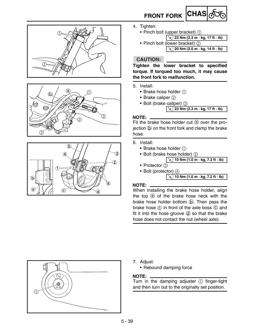 Yamaha WR250FM service manual Tighten Pinch bolt upper bracket 