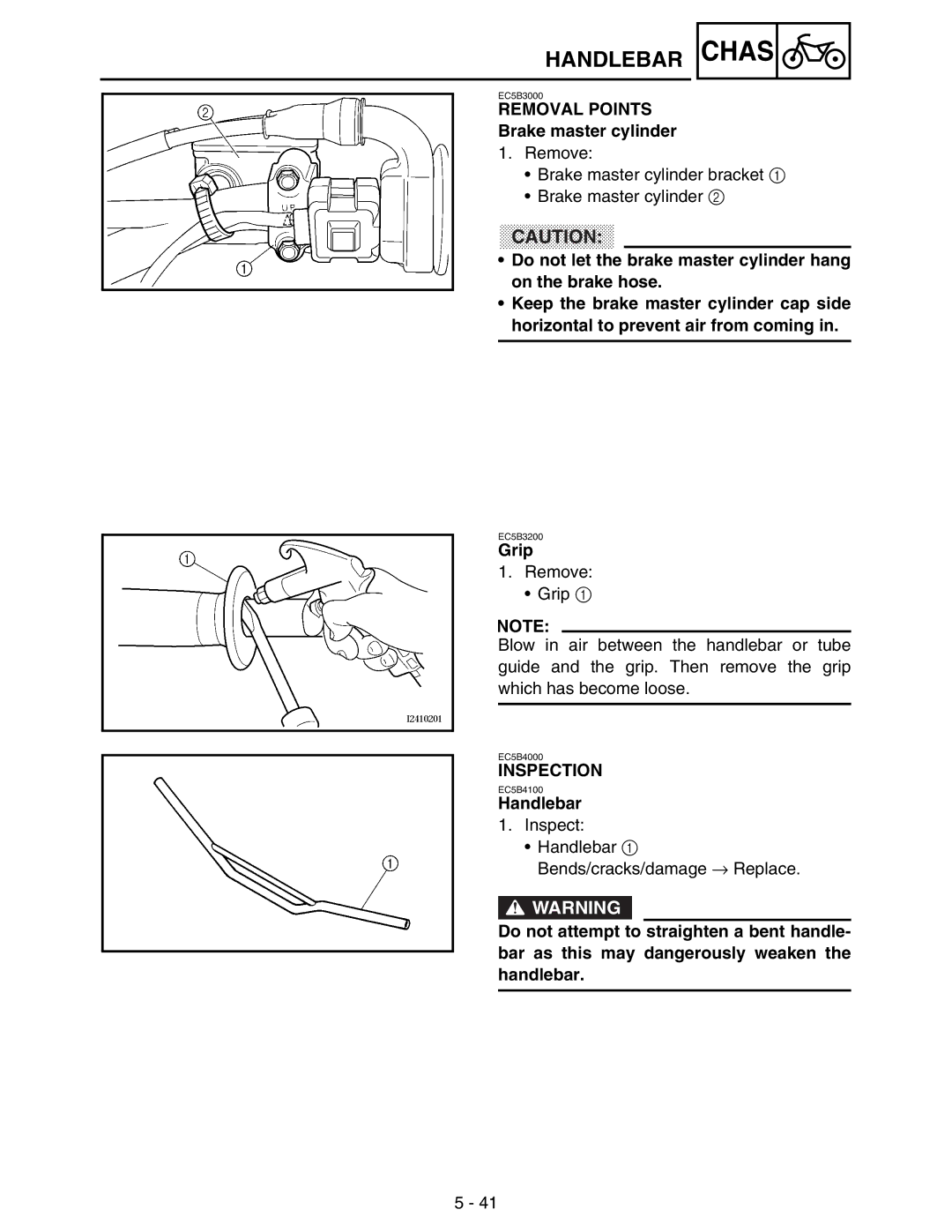 Yamaha WR250FM service manual Grip, Handlebar 