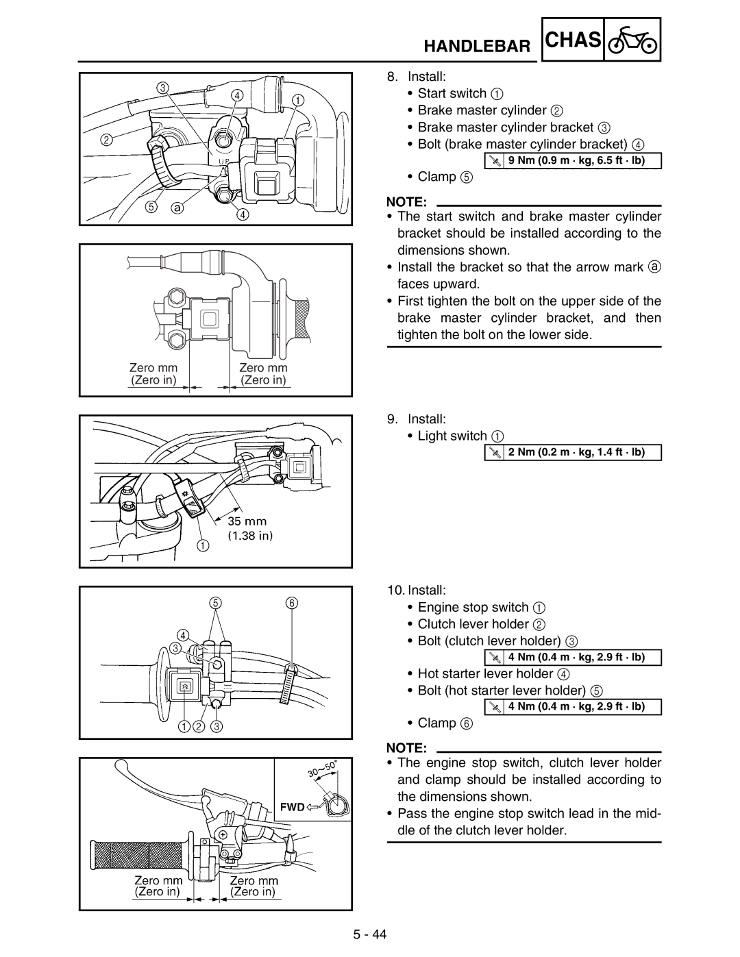 Yamaha WR250FM service manual Hot starter lever holder Bolt hot starter lever holder 