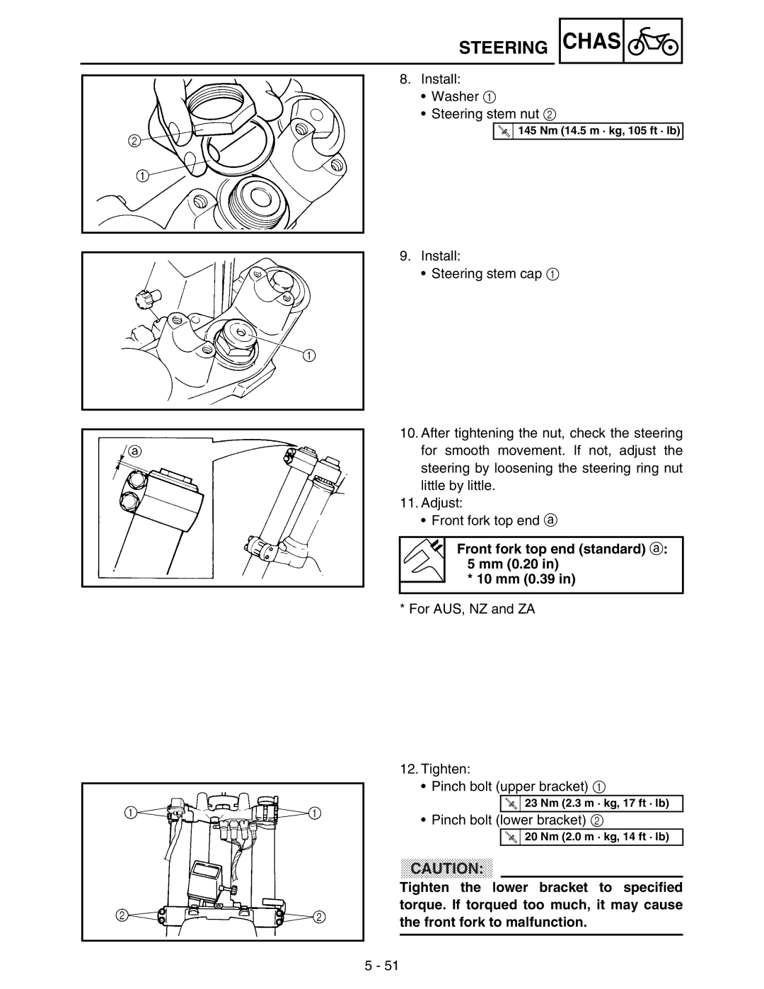 Yamaha WR250FM service manual Install Washer Steering stem nut 