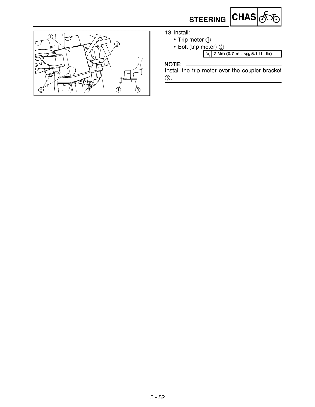 Yamaha WR250FM service manual Install Trip meter Bolt trip meter 