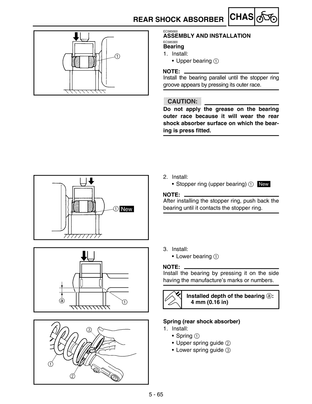 Yamaha WR250FM service manual Install Spring Upper spring guide Lower spring guide 