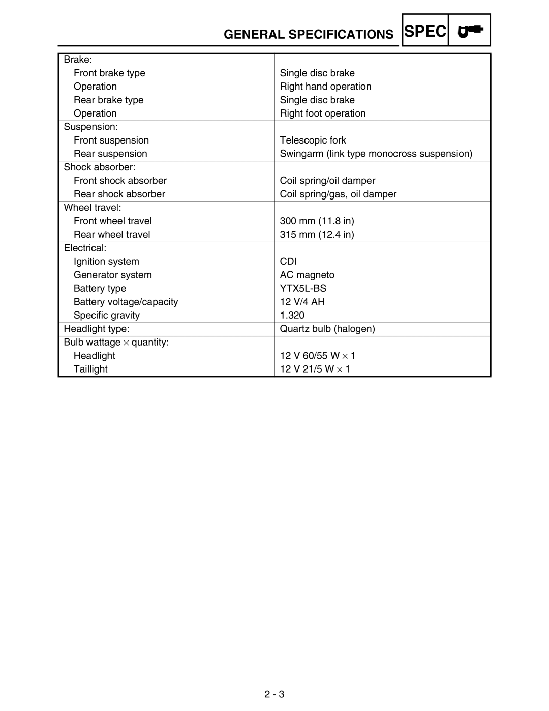 Yamaha WR250FM service manual Cdi 