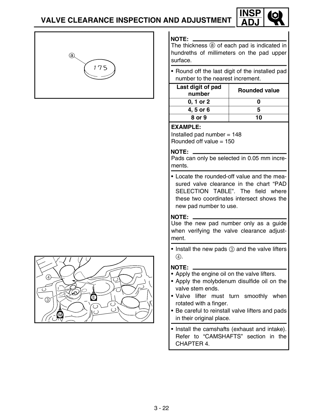 Yamaha WR250FM service manual Last digit of pad Rounded value, Example 