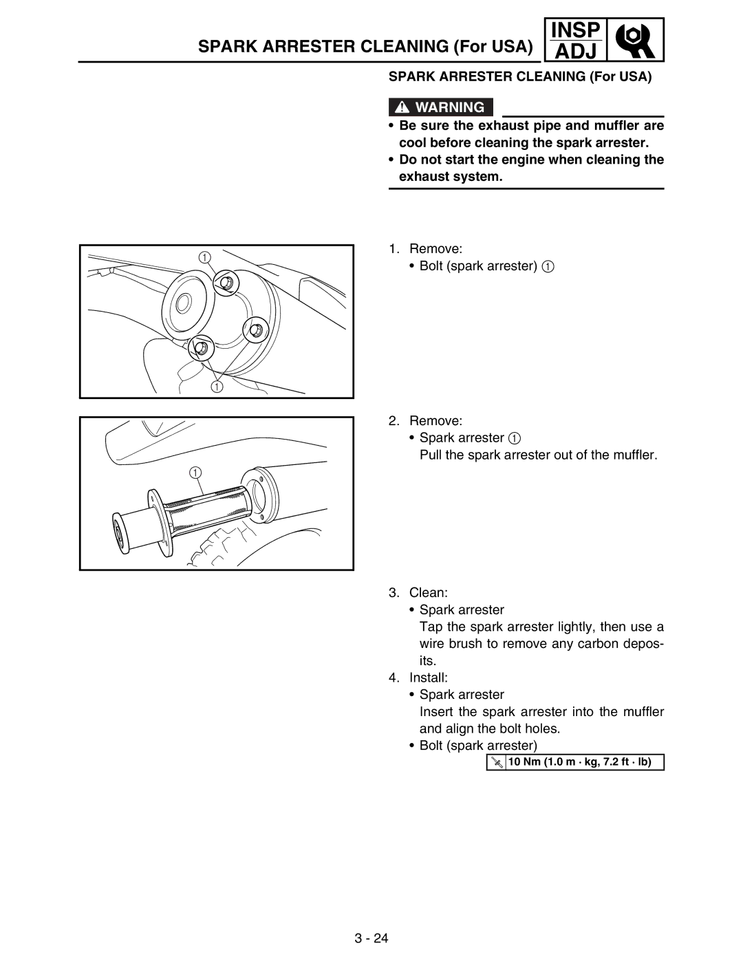 Yamaha WR250FM service manual Spark Arrester Cleaning For USA 