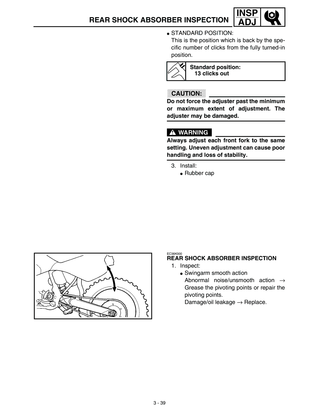 Yamaha WR45OFR service manual Rear Shock Absorber Inspection 