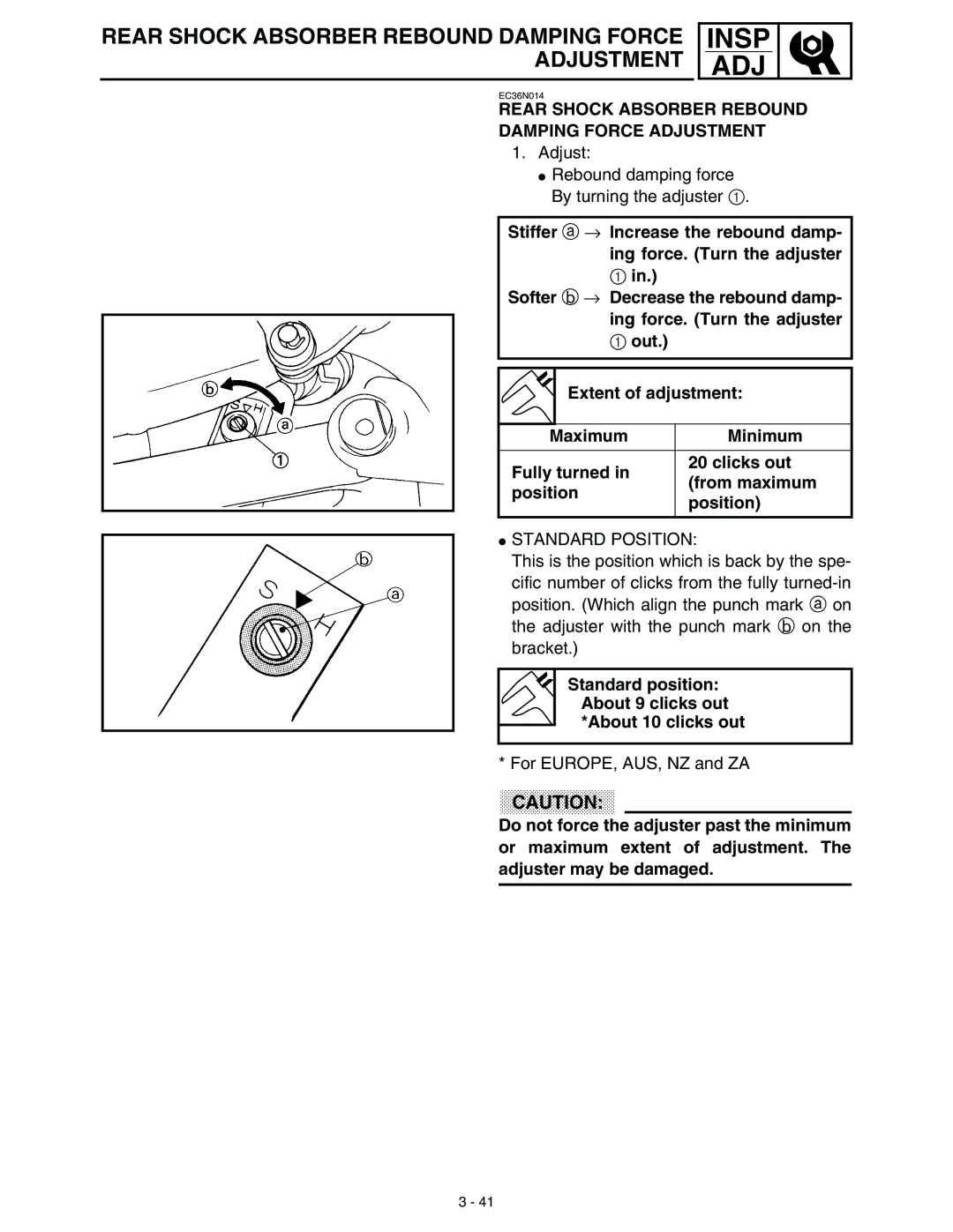 Yamaha WR45OFR service manual Rear Shock Absorber Rebound Damping Force Adjustment 