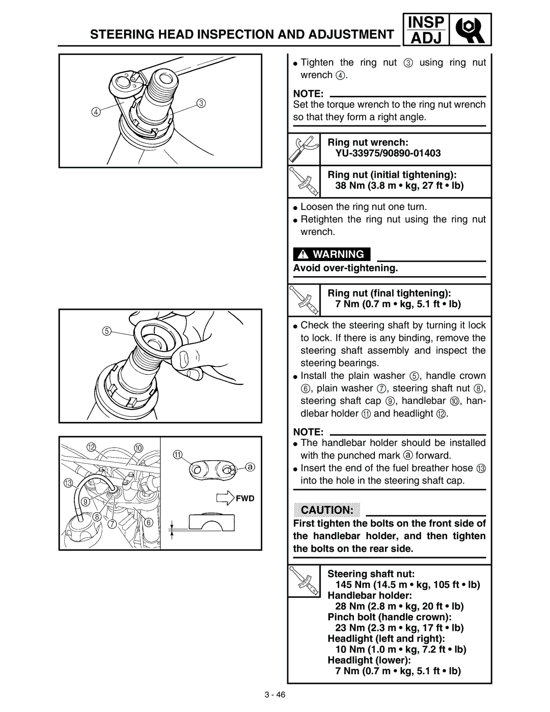 Yamaha WR45OFR service manual Cautio N 