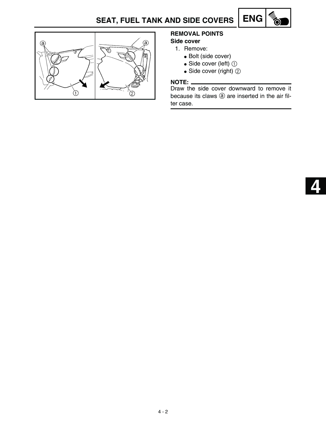 Yamaha WR45OFR service manual Removal Points, Side cover 