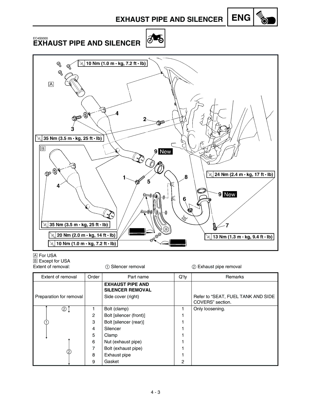 Yamaha WR45OFR service manual Exhaust Pipe and Silencer, Exhaust Pipe Silencer Removal 