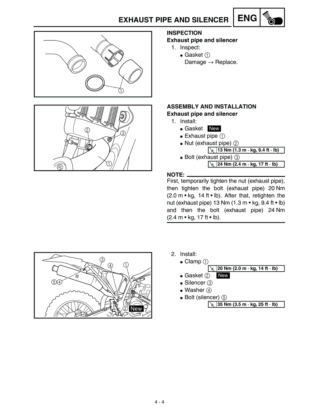 Yamaha WR45OFR service manual Assembly and Installation Exhaust pipe and silencer 