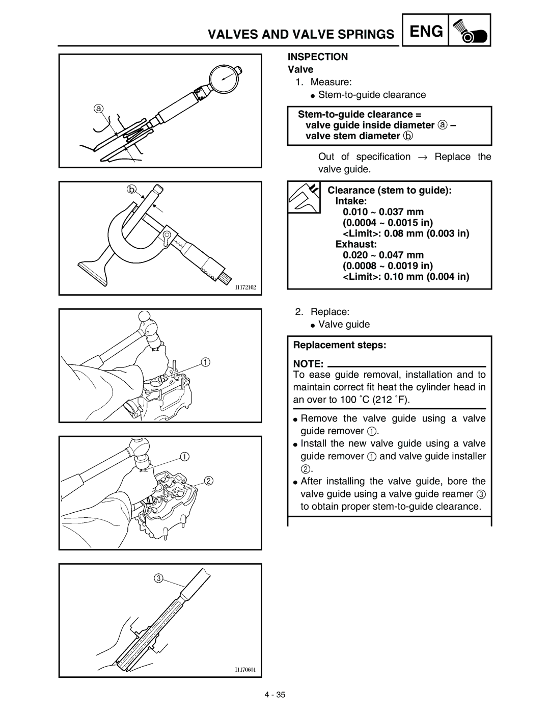 Yamaha WR45OFR service manual Inspection, Valve 