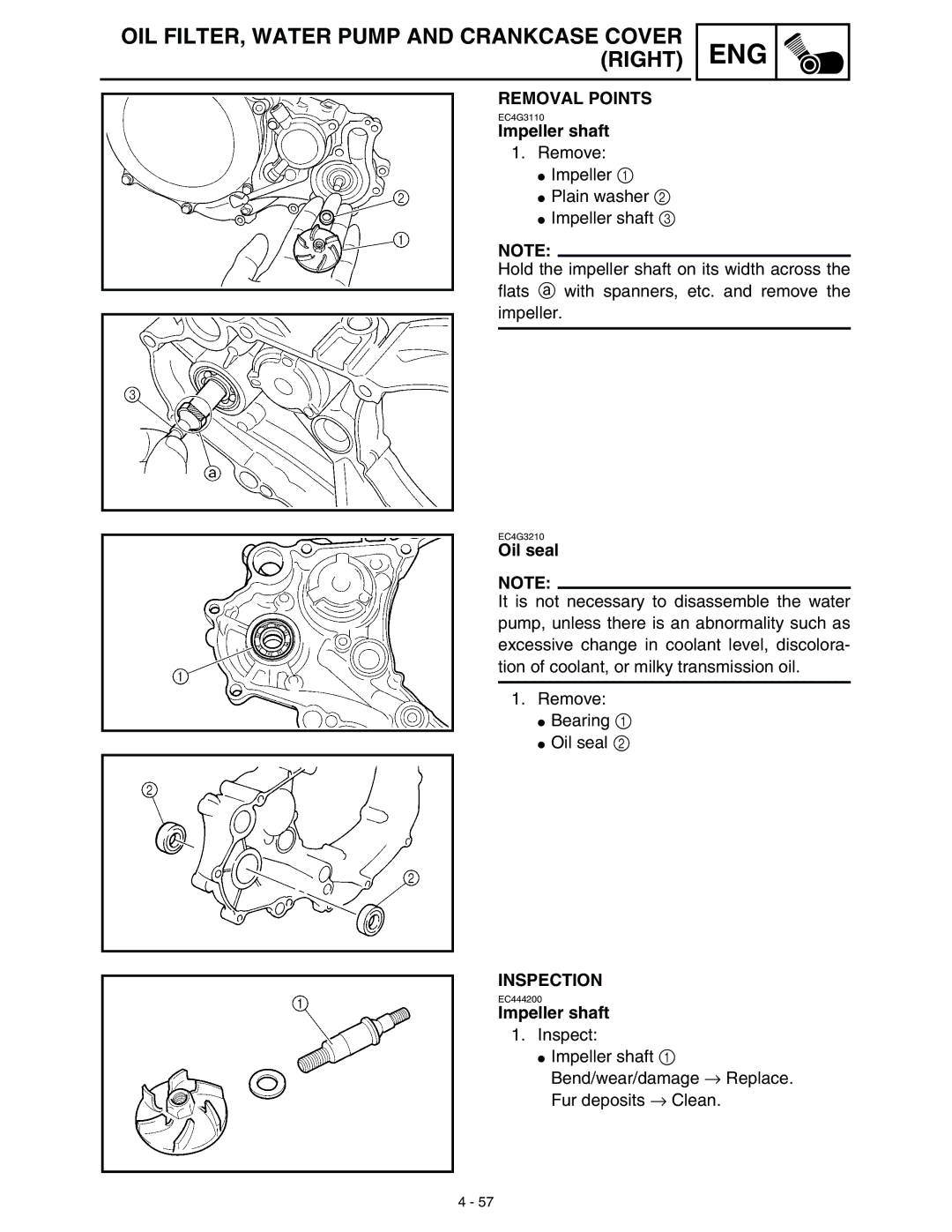 Yamaha WR45OFR service manual Impeller shaft, Oil seal 