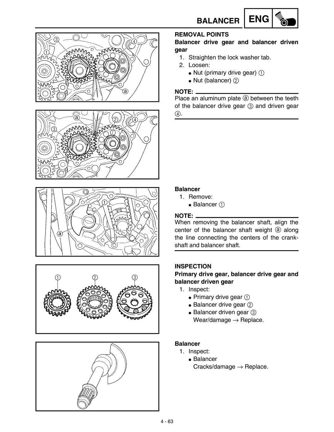 Yamaha WR45OFR service manual Balancer drive gear and balancer driven gear 