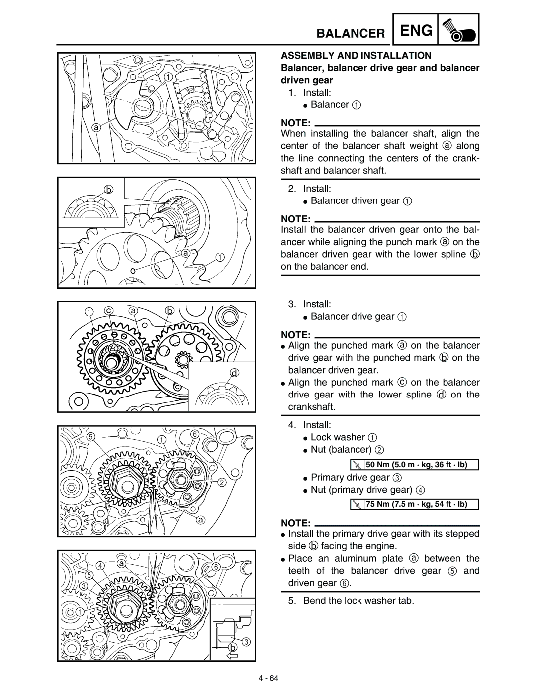 Yamaha WR45OFR service manual Assembly and Installation, Balancer, balancer drive gear and balancer driven gear 