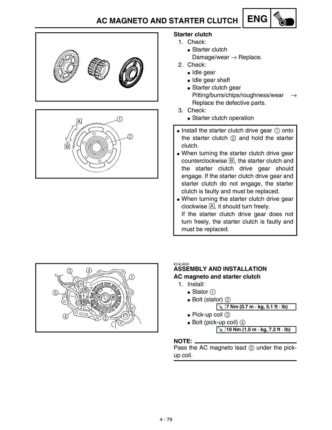 Yamaha WR45OFR service manual Starter clutch, Assembly and Installation AC magneto and starter clutch 