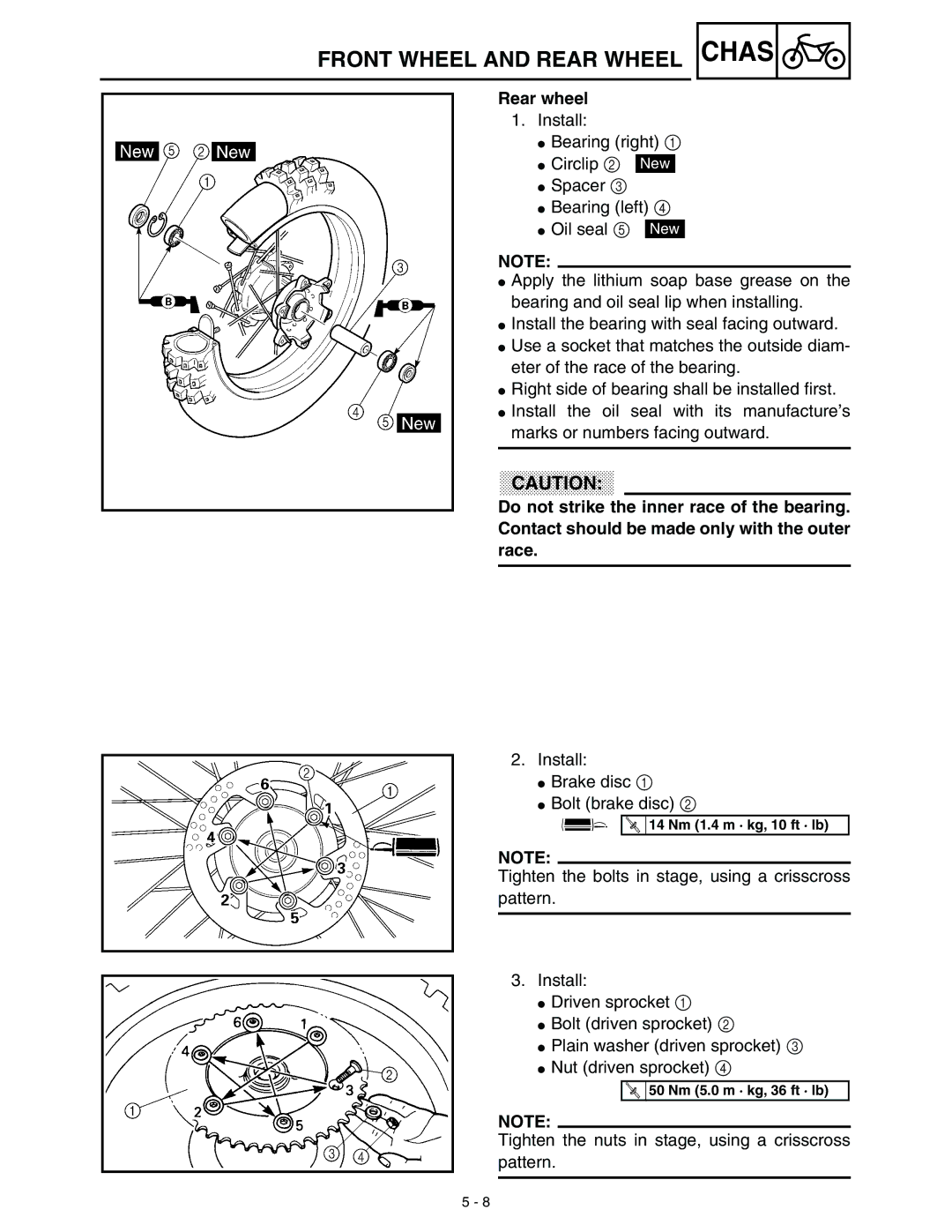 Yamaha WR45OFR service manual Tighten the nuts in stage, using a crisscross pattern 