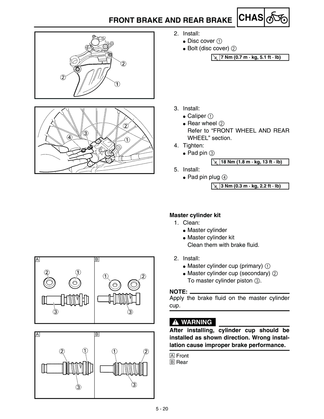 Yamaha WR45OFR service manual Master cylinder kit 