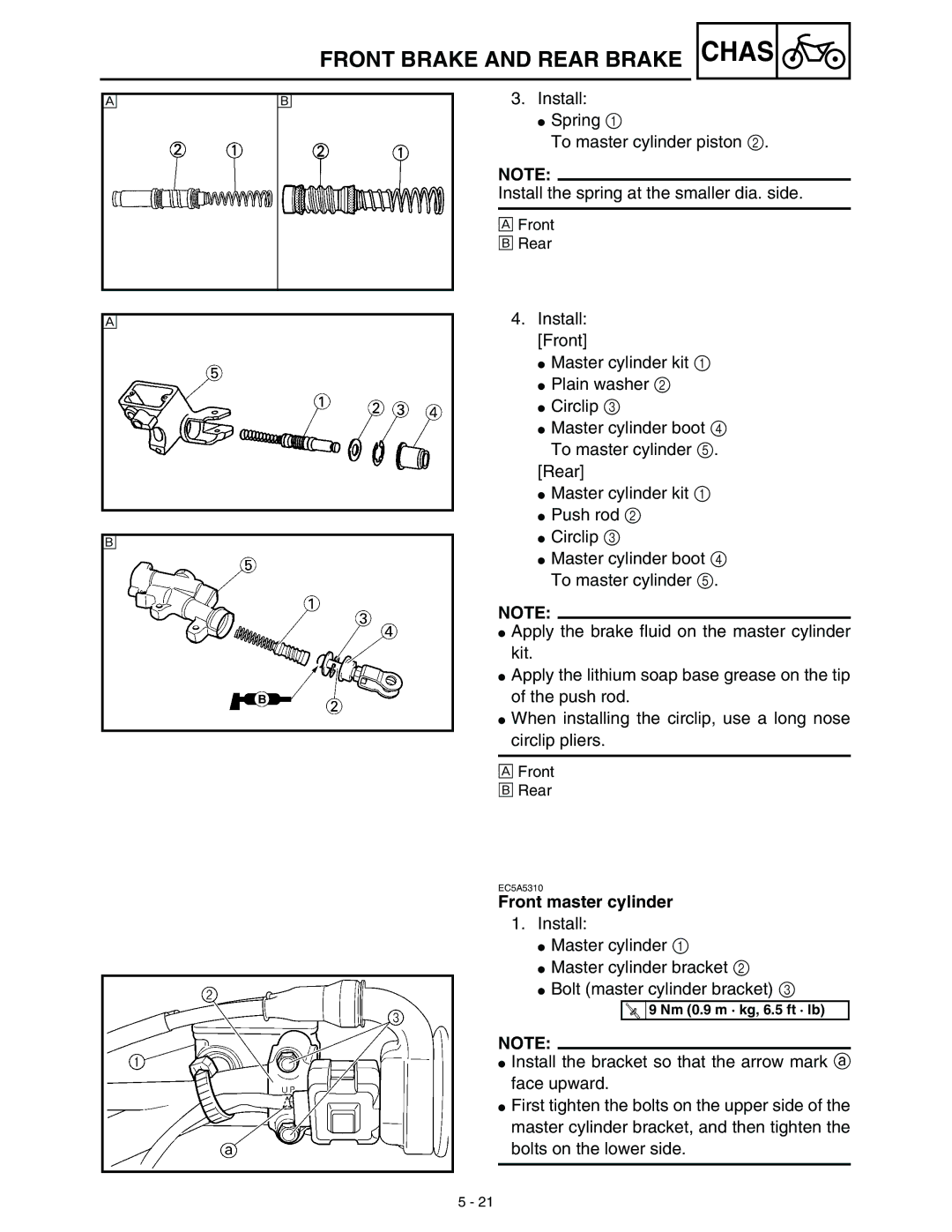 Yamaha WR45OFR service manual Front master cylinder 