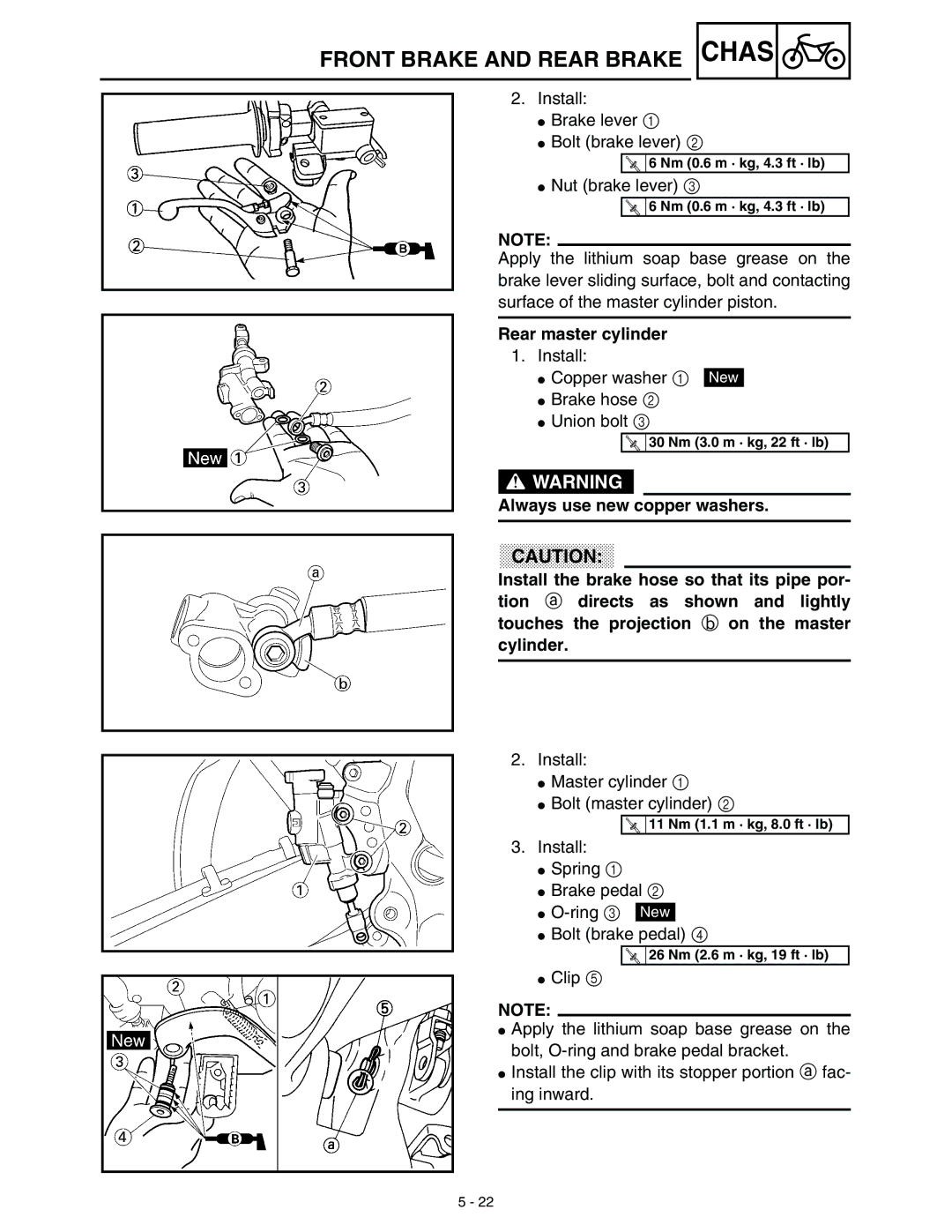 Yamaha WR45OFR service manual Caauchtutionng, Rear master cylinder 