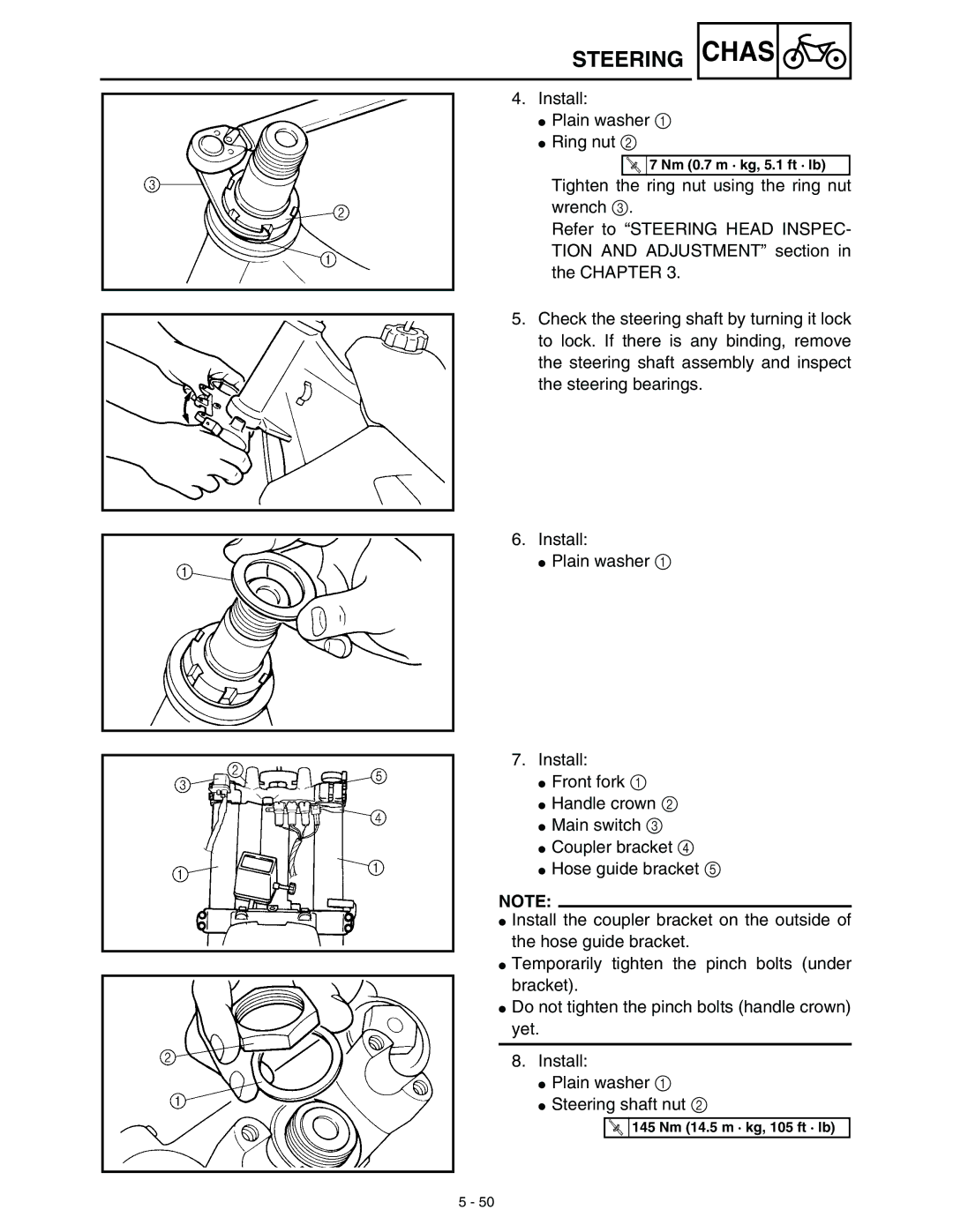 Yamaha WR45OFR service manual Install Plain washer Ring nut 