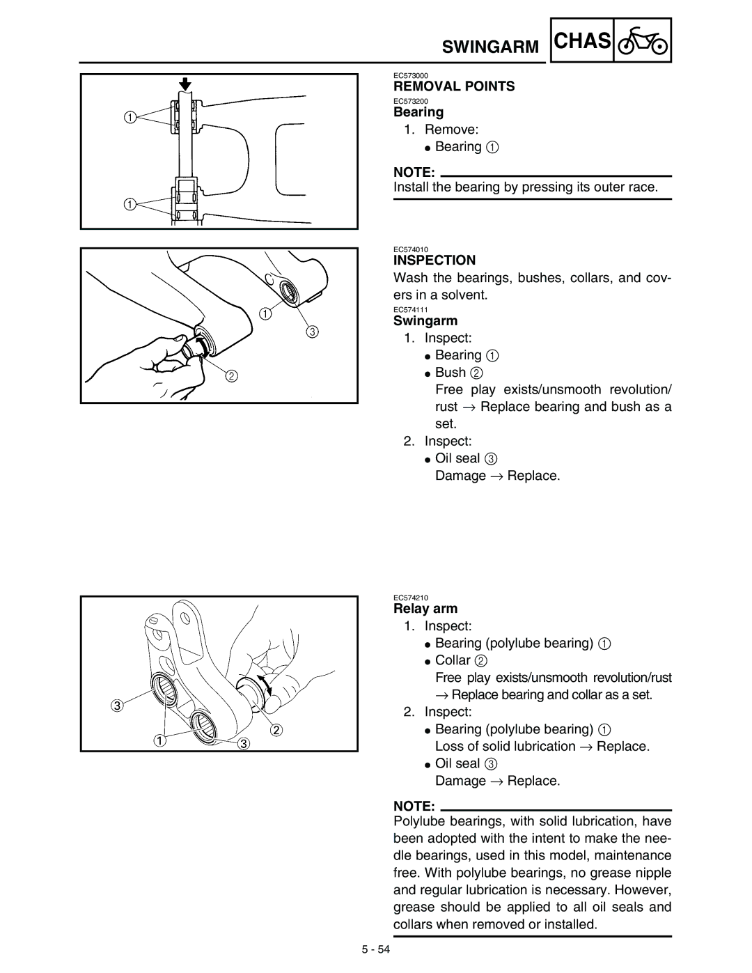 Yamaha WR45OFR service manual Swingarm, Relay arm 