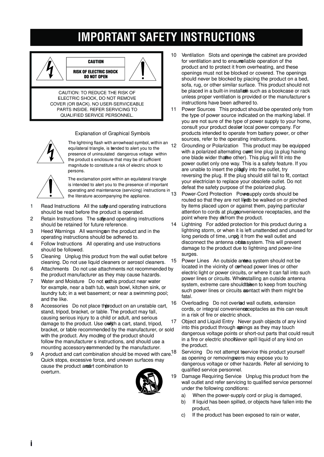 Yamaha X-V2600 owner manual Important Safety Instructions 