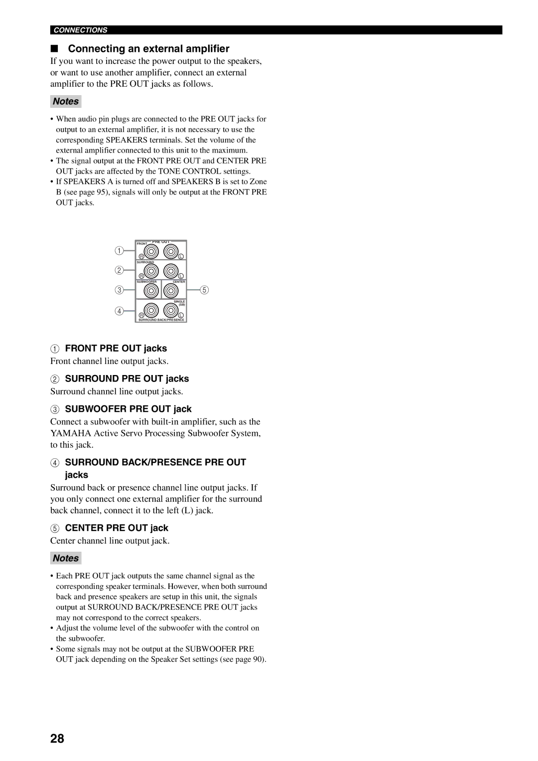 Yamaha X-V2600 owner manual Connecting an external amplifier 