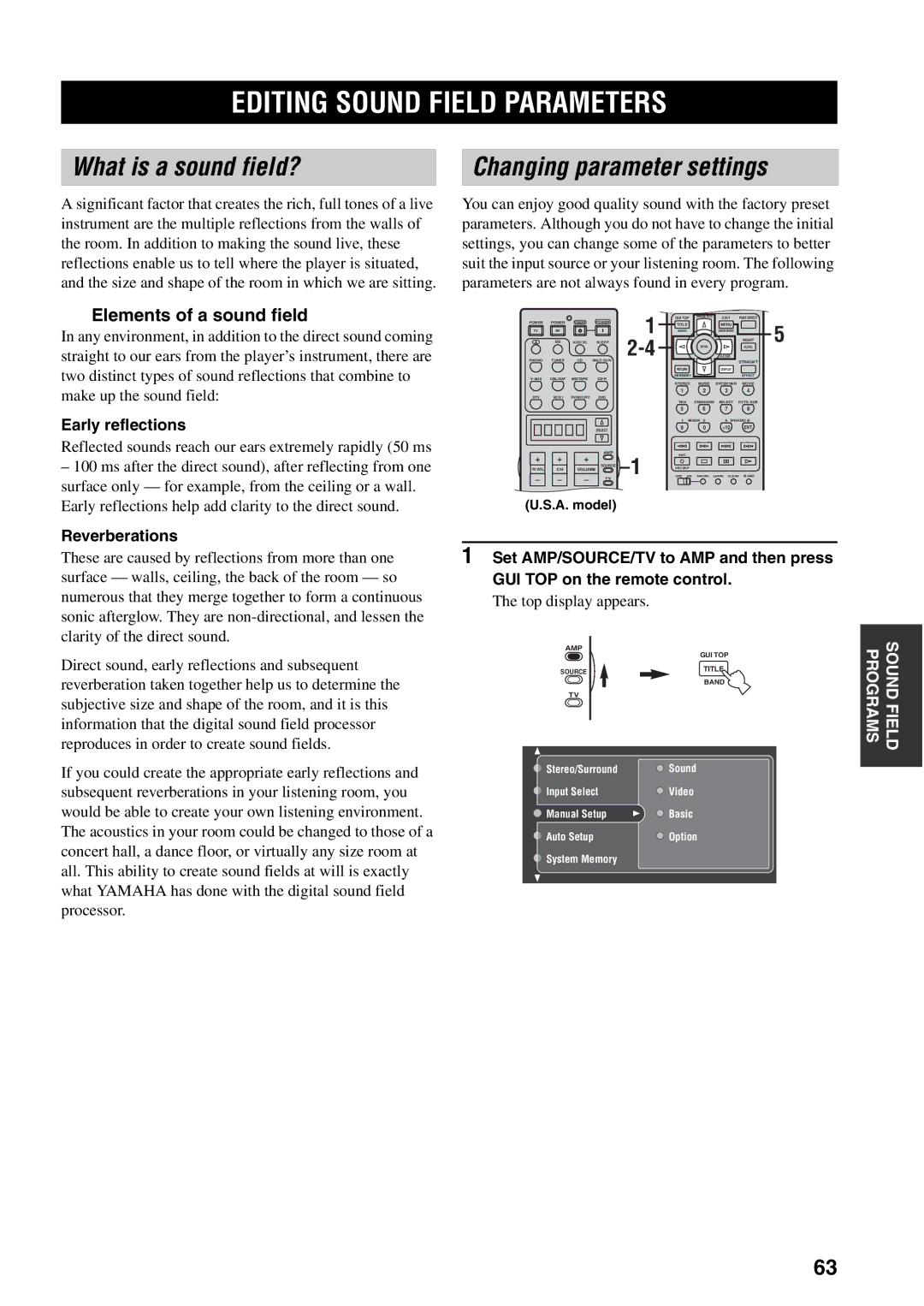 Yamaha X-V2600 owner manual Editing Sound Field Parameters, What is a sound field?, Changing parameter settings 