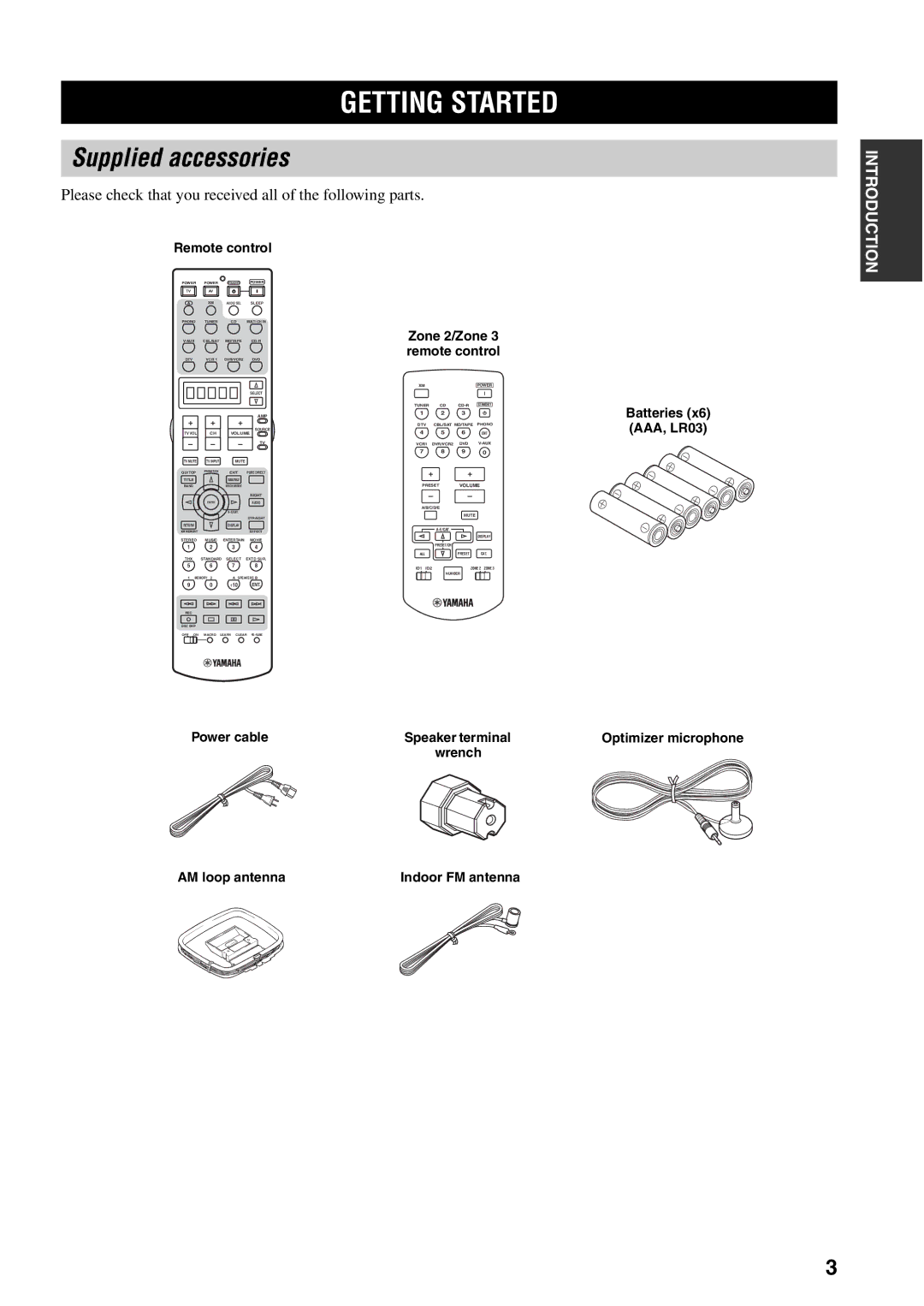 Yamaha X-V2600 Getting Started, Supplied accessories, Please check that you received all of the following parts 