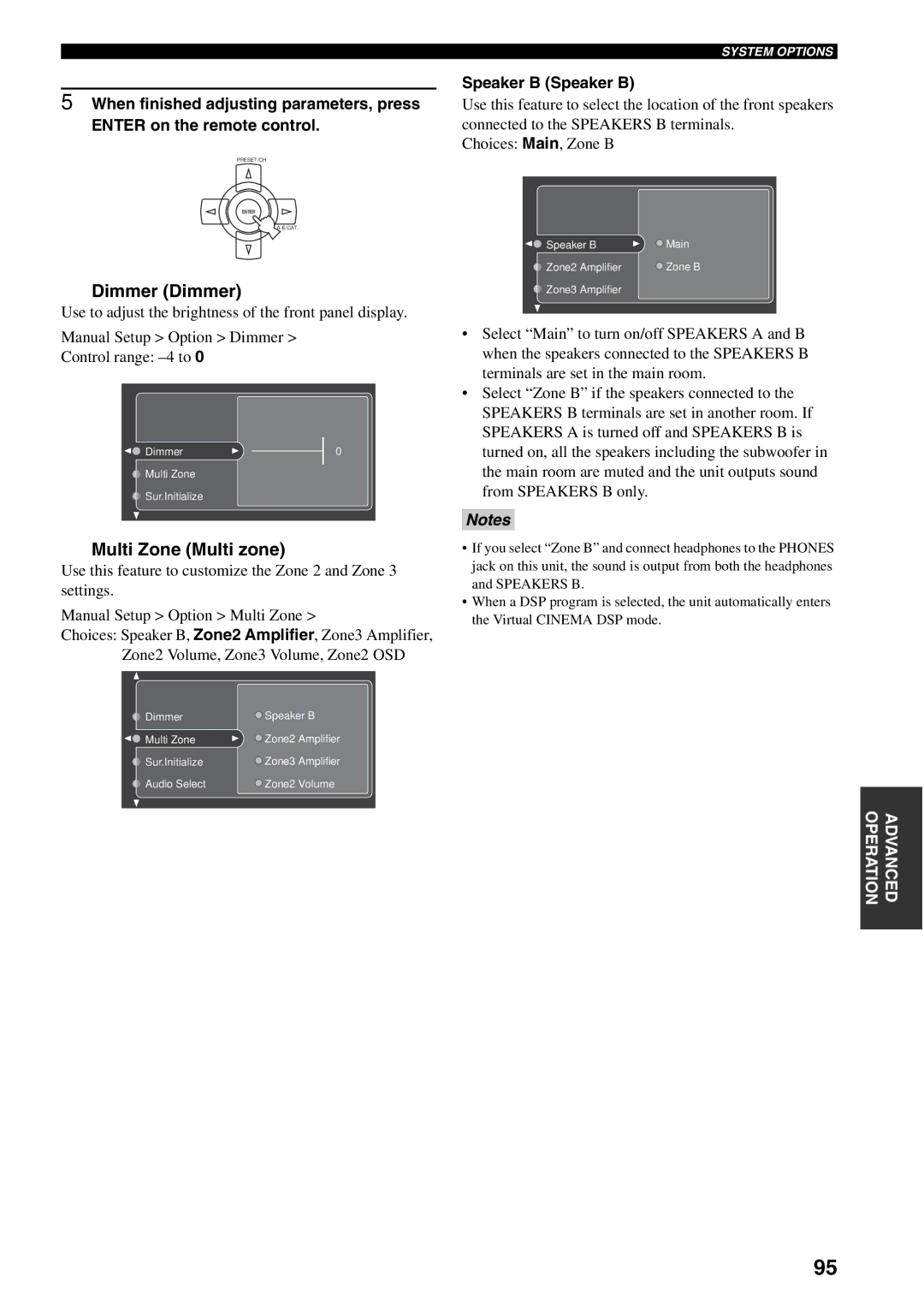 Yamaha X-V2600 owner manual Dimmer Dimmer, Multi Zone Multi zone, Speaker B Speaker B 