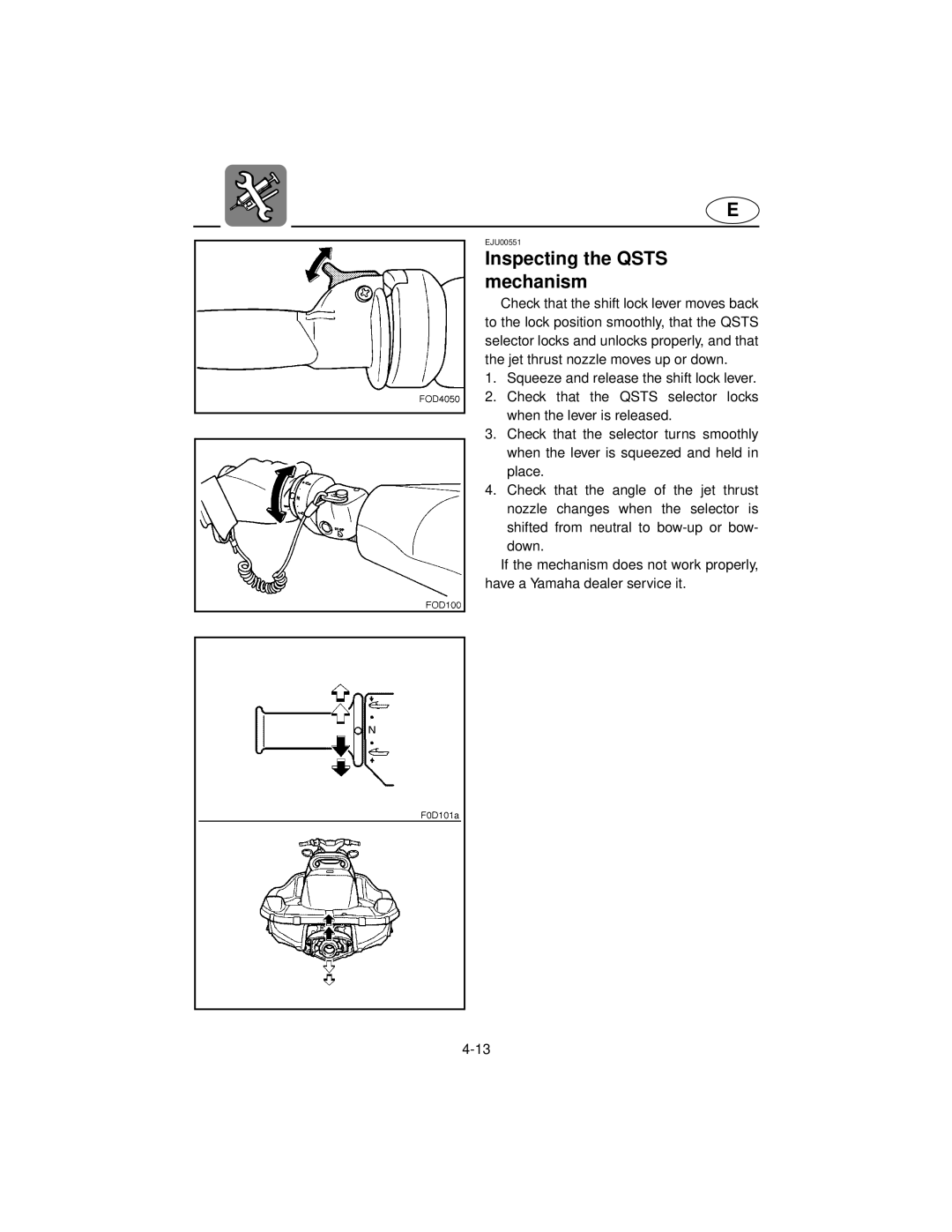 Yamaha XL800 manual Inspecting the Qsts mechanism 