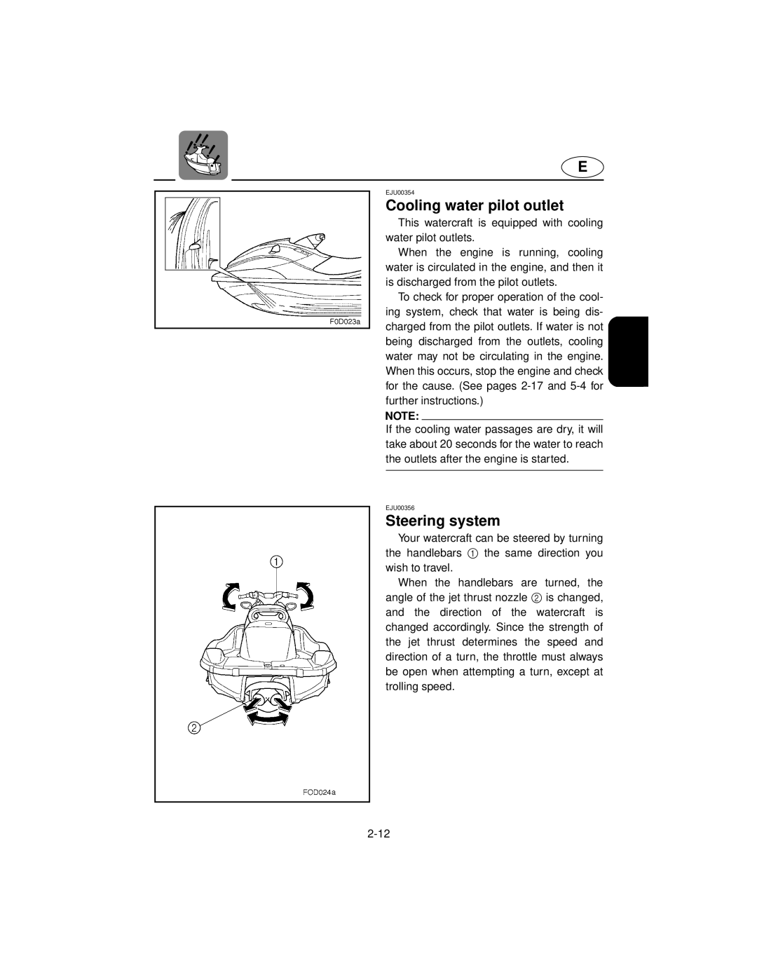 Yamaha XL800 manual Cooling water pilot outlet, Steering system 