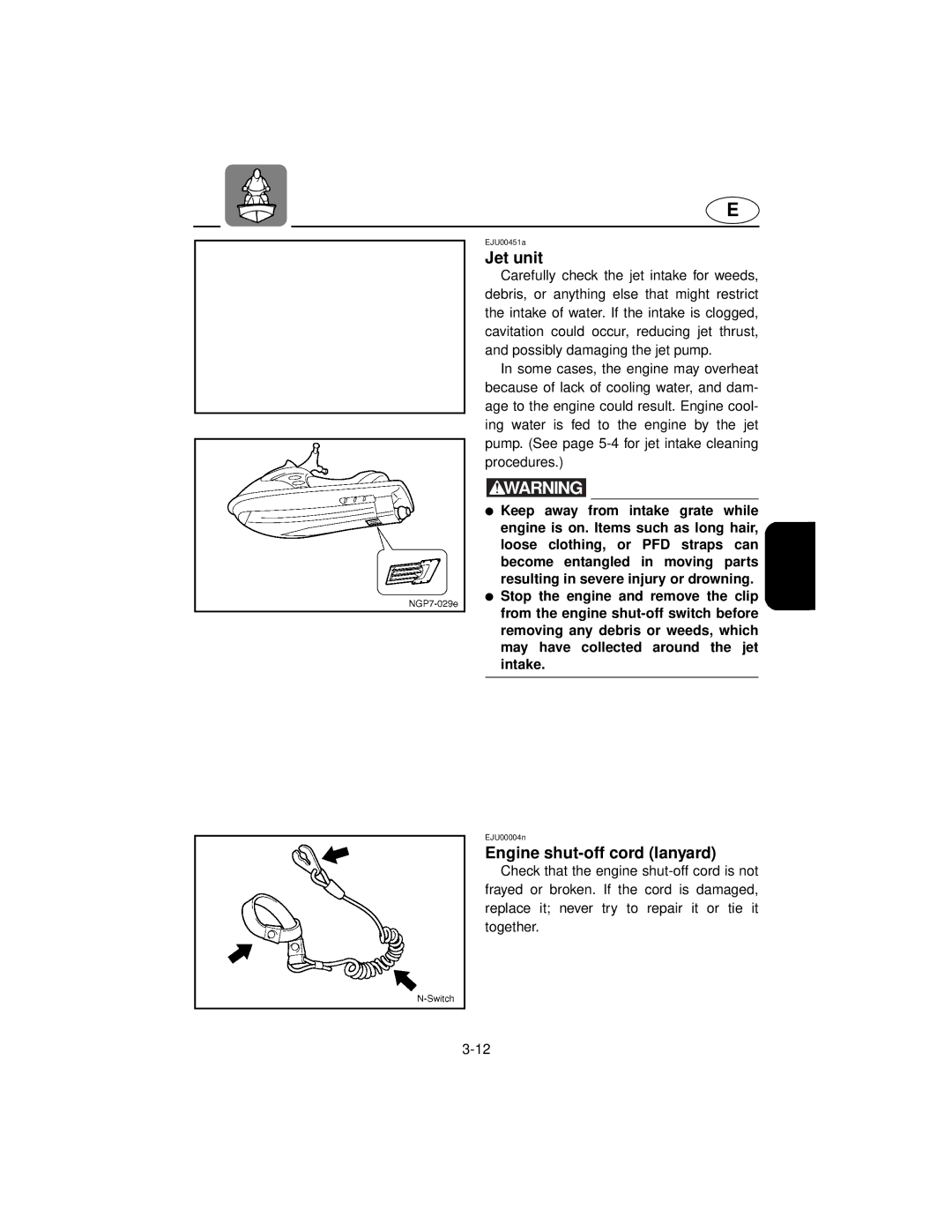 Yamaha XL800 manual Jet unit, Engine shut-off cord lanyard 