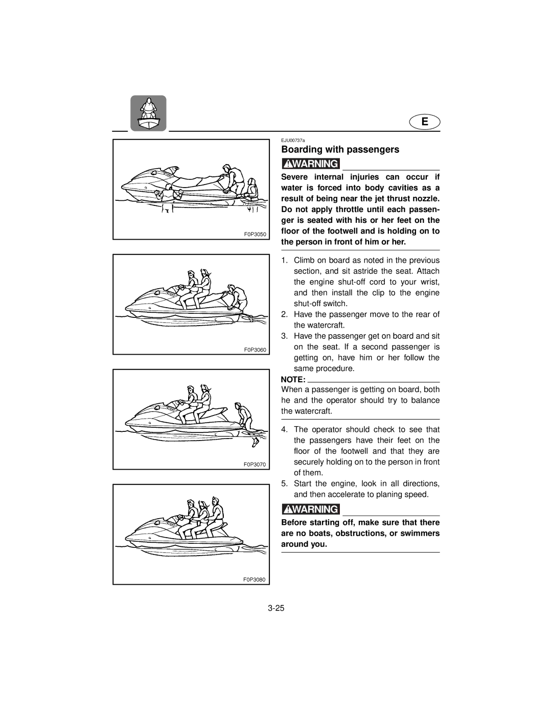 Yamaha XL800 manual Boarding with passengers 