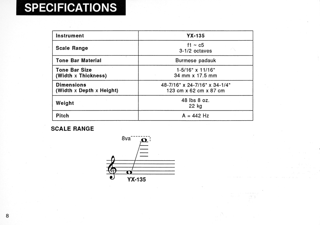 Yamaha Xylophone, YX-135 manual 