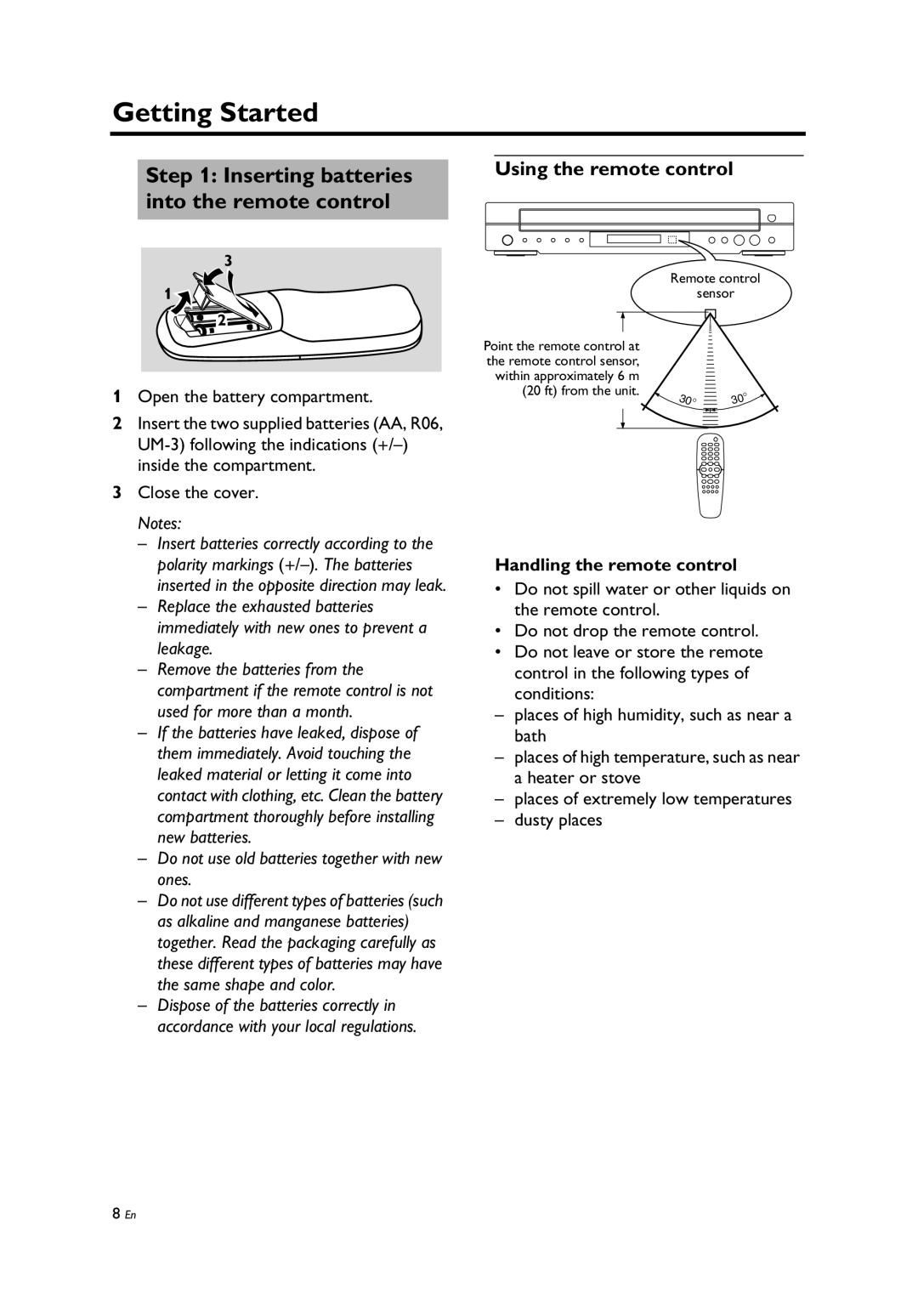 Yamaha Yamaha DVD Changer, DV-C6860 owner manual Getting Started, Using the remote control, Handling the remote control 