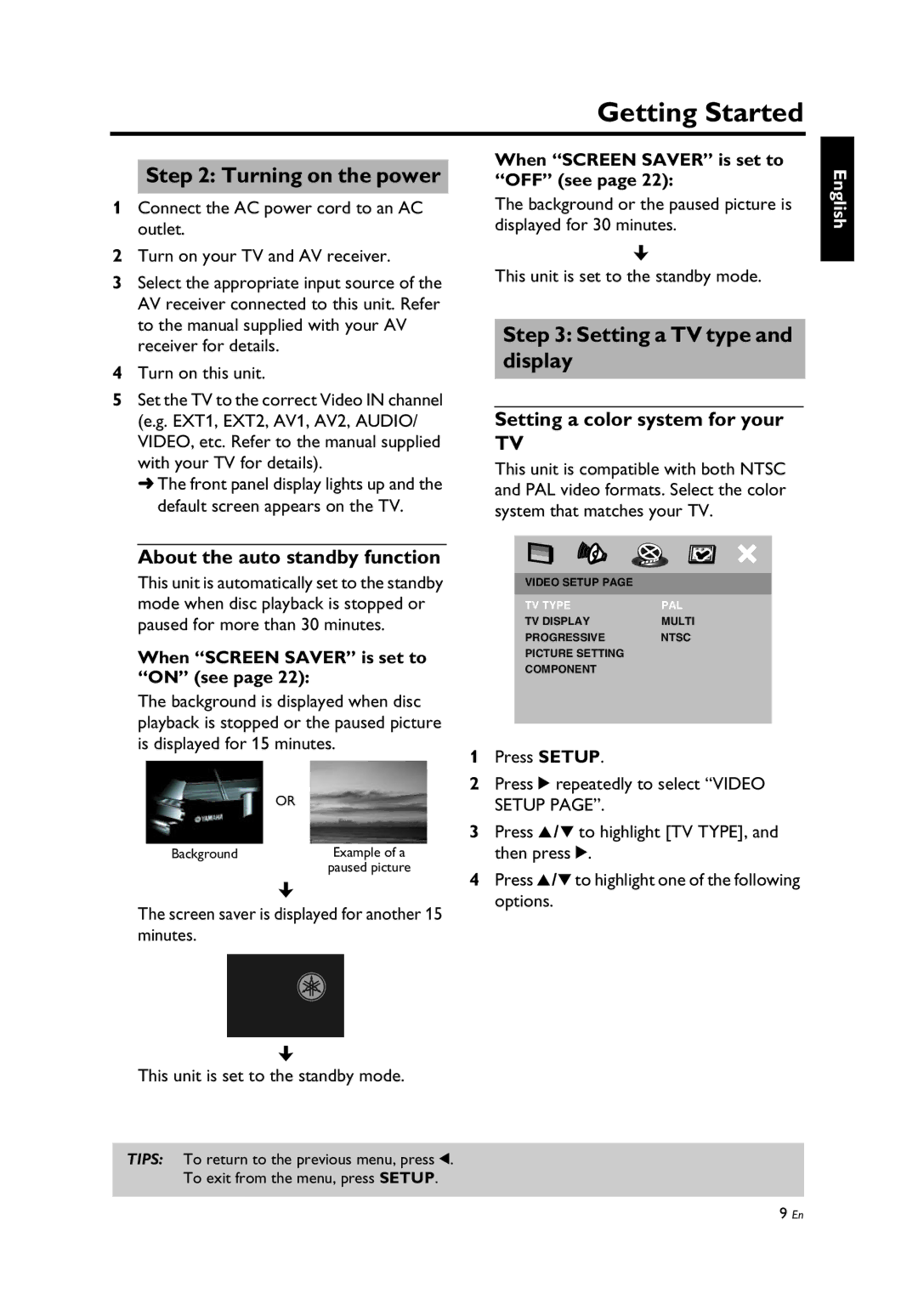 Yamaha DV-C6860 About the auto standby function, Setting a color system for your, When Screen Saver is set to on see 