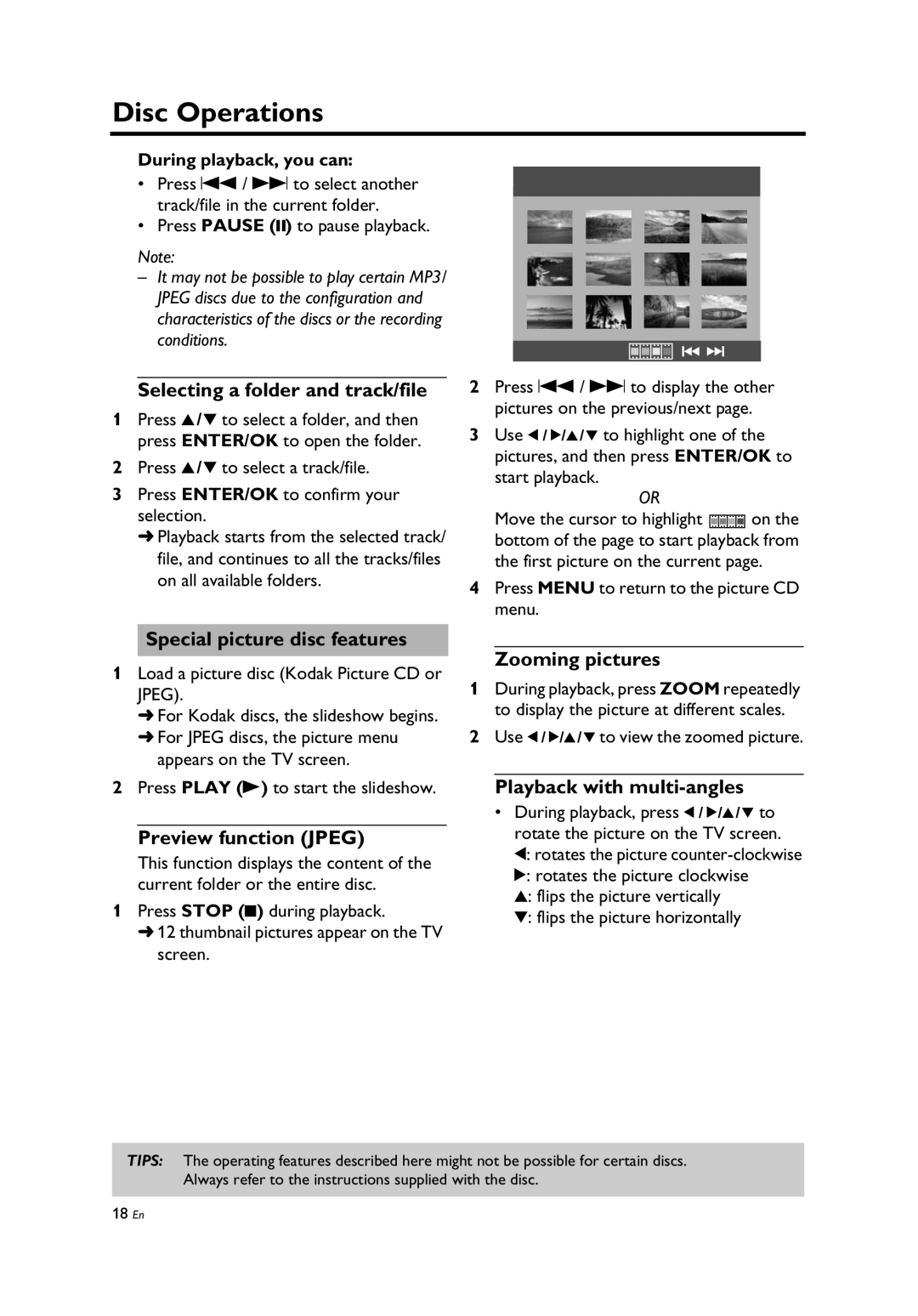 Yamaha Yamaha DVD Changer Selecting a folder and track/file, Special picture disc features, Preview function Jpeg 