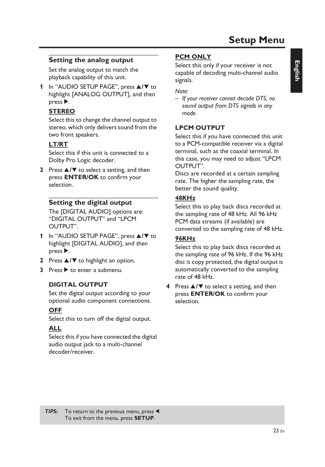 Yamaha DV-C6860, Yamaha DVD Changer owner manual Setting the analog output, Setting the digital output 