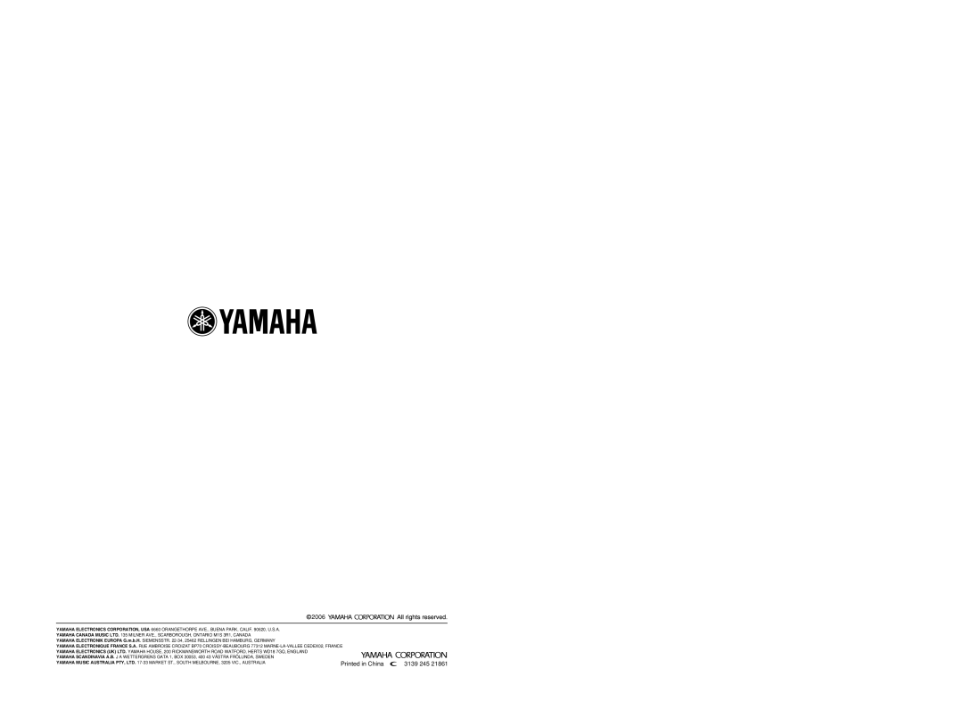 Yamaha Yamaha DVD Changer, DV-C6860 owner manual 2006, Printed in China, 3139 245 