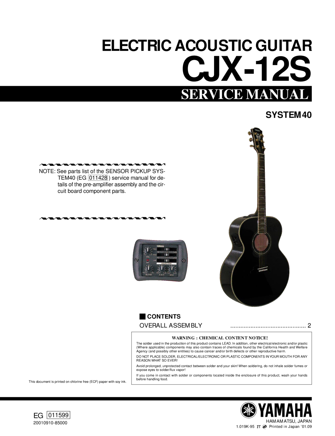 Yamaha Yamaha Electric Acoustic Guitar service manual CJX-12S, SYSTEM40, Contents 