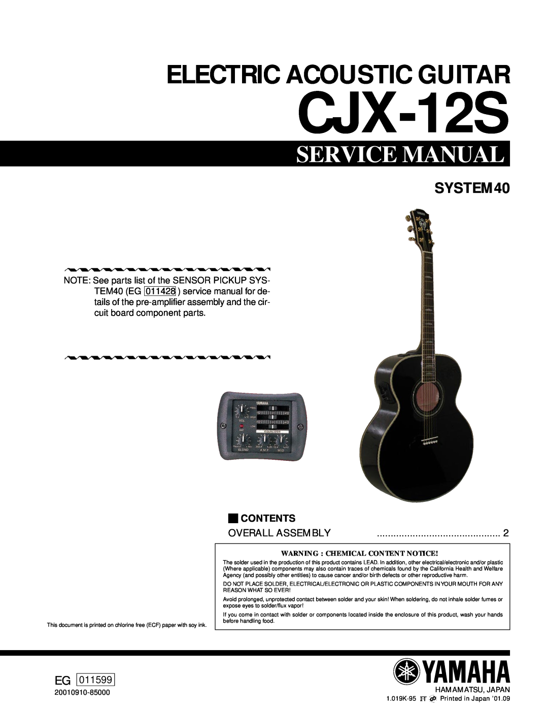 Yamaha Yamaha Electric Acoustic Guitar service manual CJX-12S, Service Manual, SYSTEM40, Contents, Overall Assembly 