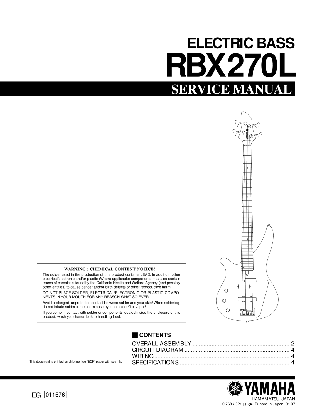 Yamaha RBX 270L, Yamaha Electric Bass service manual RBX270L 