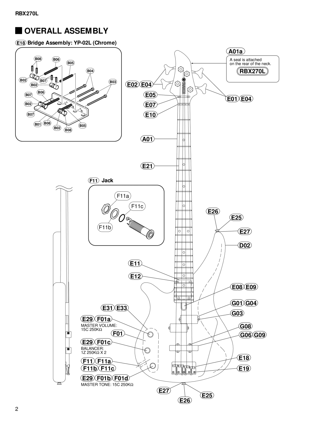 Yamaha Yamaha Electric Bass, RBX 270L service manual Overall Assembly, RBX270L 