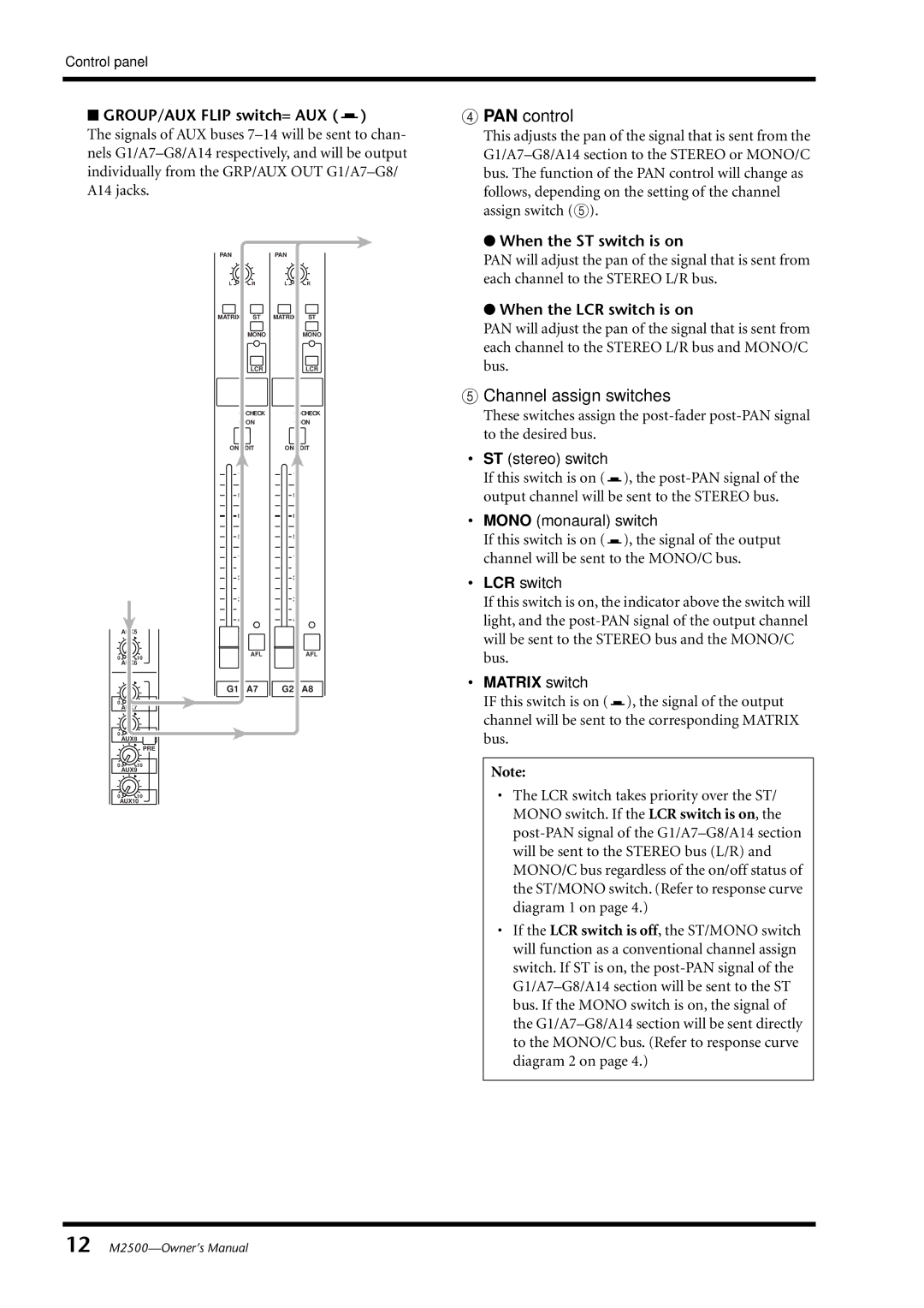 Yamaha Yamaha Mixing Consol, M2500 owner manual Matrix switch 