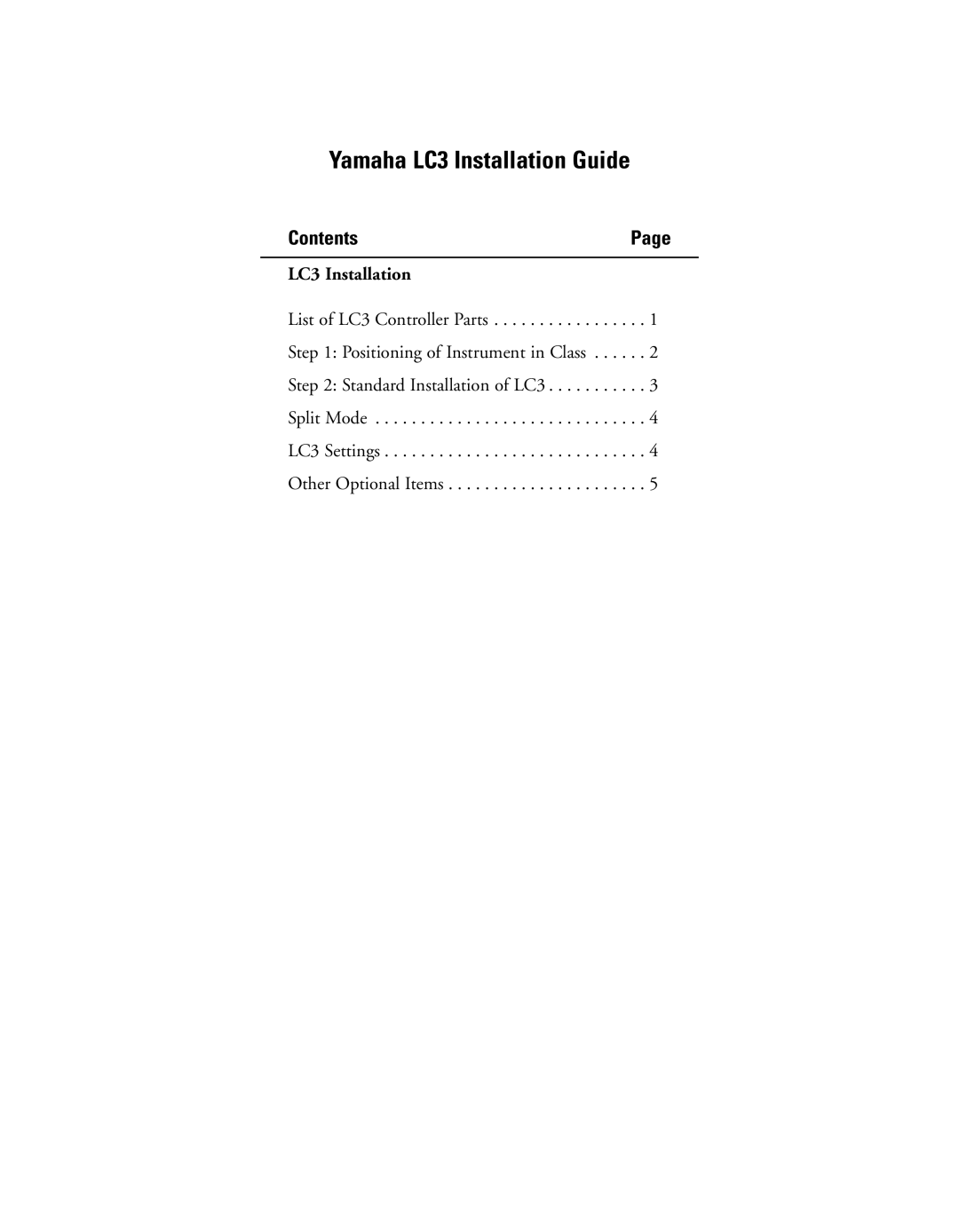 Yamaha Yamaha Music Lab manual Yamaha LC3 Installation Guide, Contents 