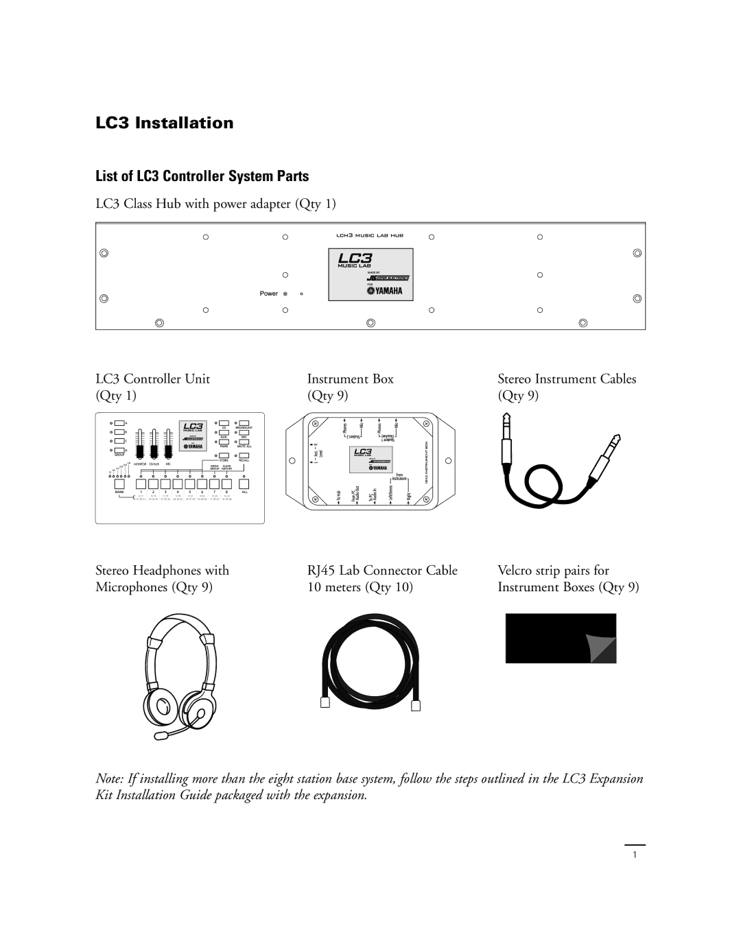 Yamaha Yamaha Music Lab manual LC3 Installation, List of LC3 Controller System Parts 