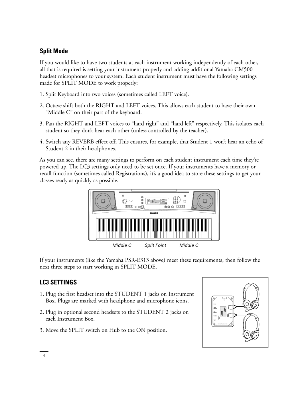 Yamaha Yamaha Music Lab manual Split Mode, LC3 Settings 