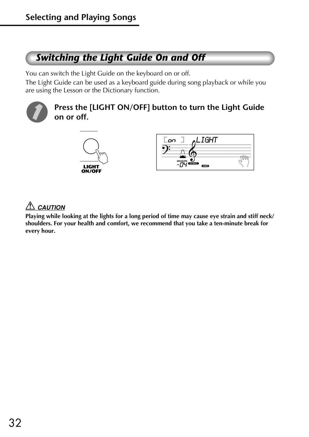 Yamaha Yamaha PortaTone, EZ-20 owner manual Switching the Light Guide On and Off 